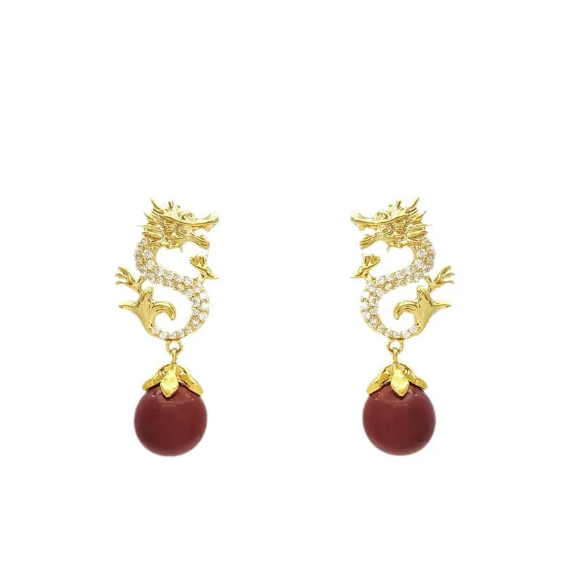 Zodiac Dragon Red Bead Earrings