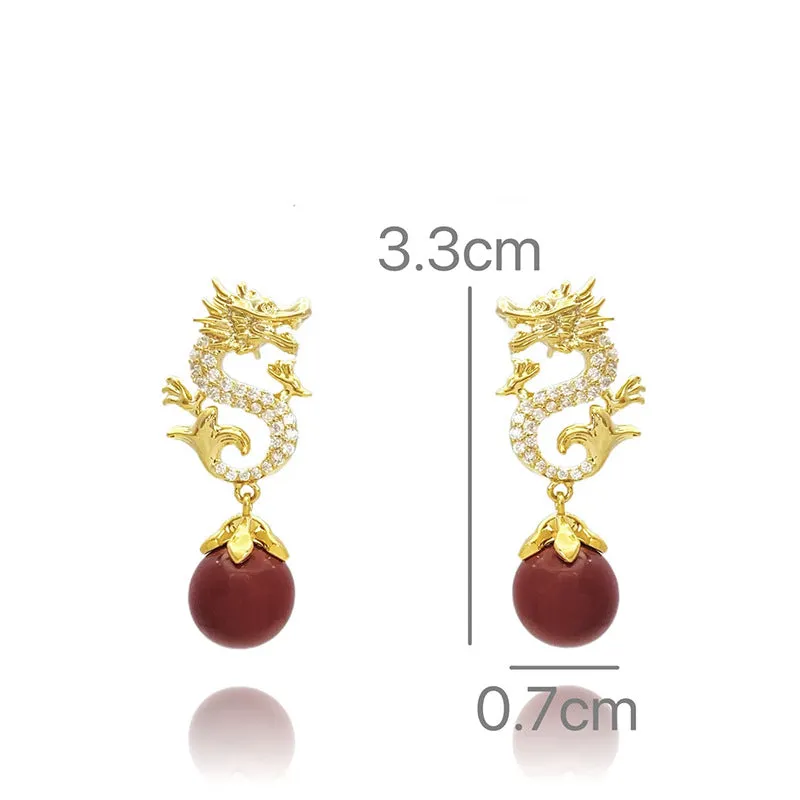Zodiac Dragon Red Bead Earrings